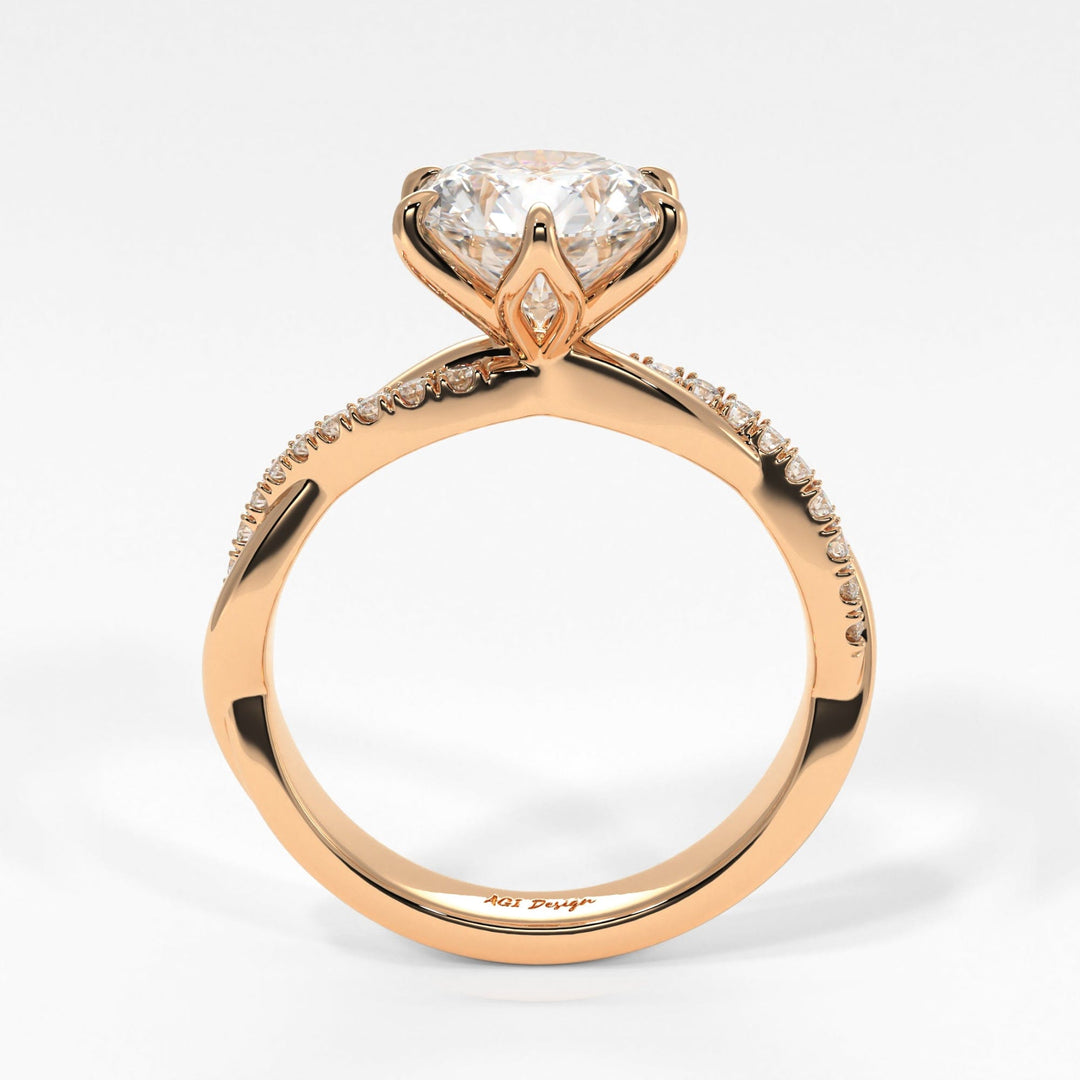 AGI Design Claudia Round Lab Created Diamond Tulip Engagement Ring