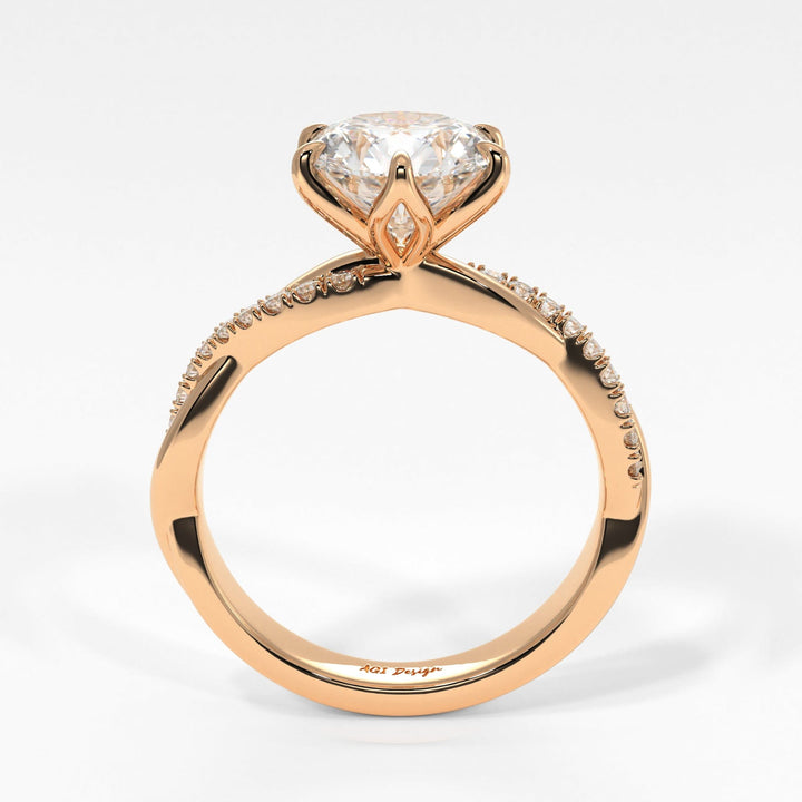 AGI Design Claudia Round Lab Created Diamond Tulip Engagement Ring