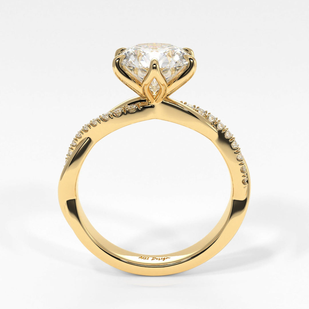 AGI Design Claudia Round Lab Created Diamond Tulip Engagement Ring