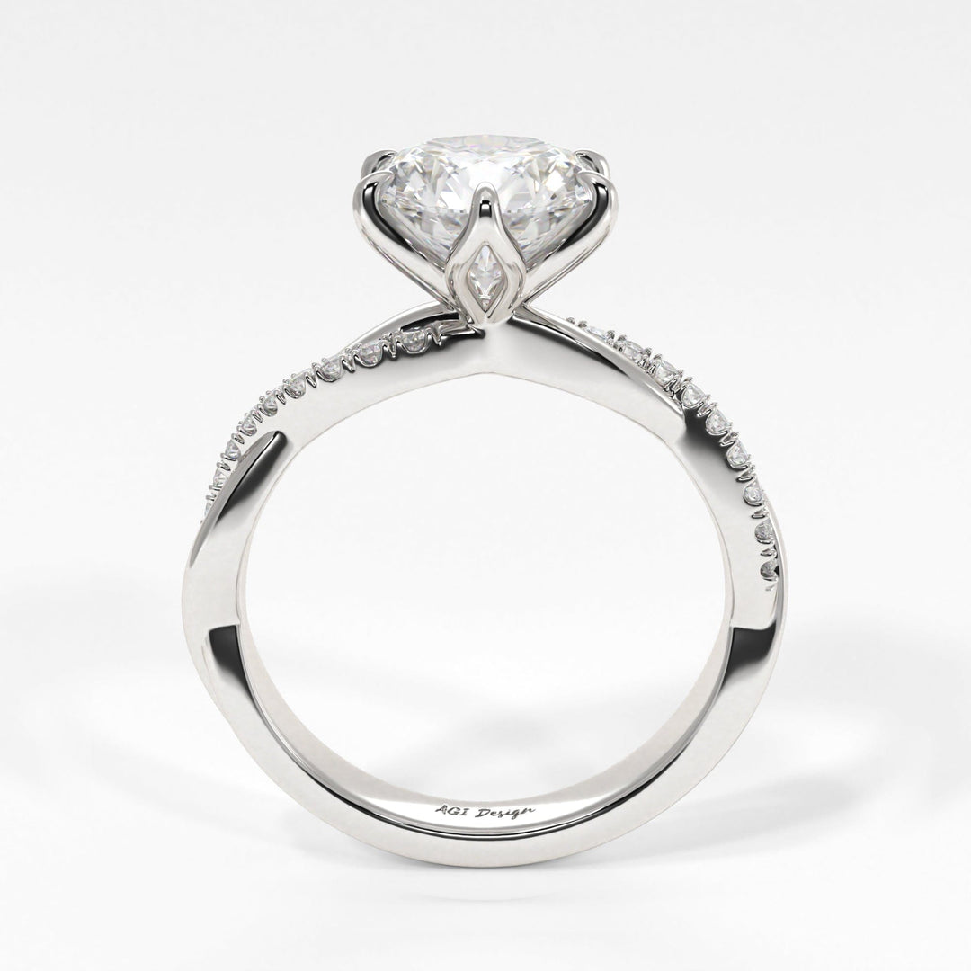 AGI Design Claudia Round Lab Created Diamond Tulip Engagement Ring