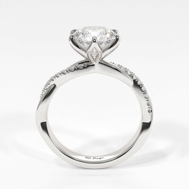 AGI Design Claudia Round Lab Created Diamond Tulip Engagement Ring