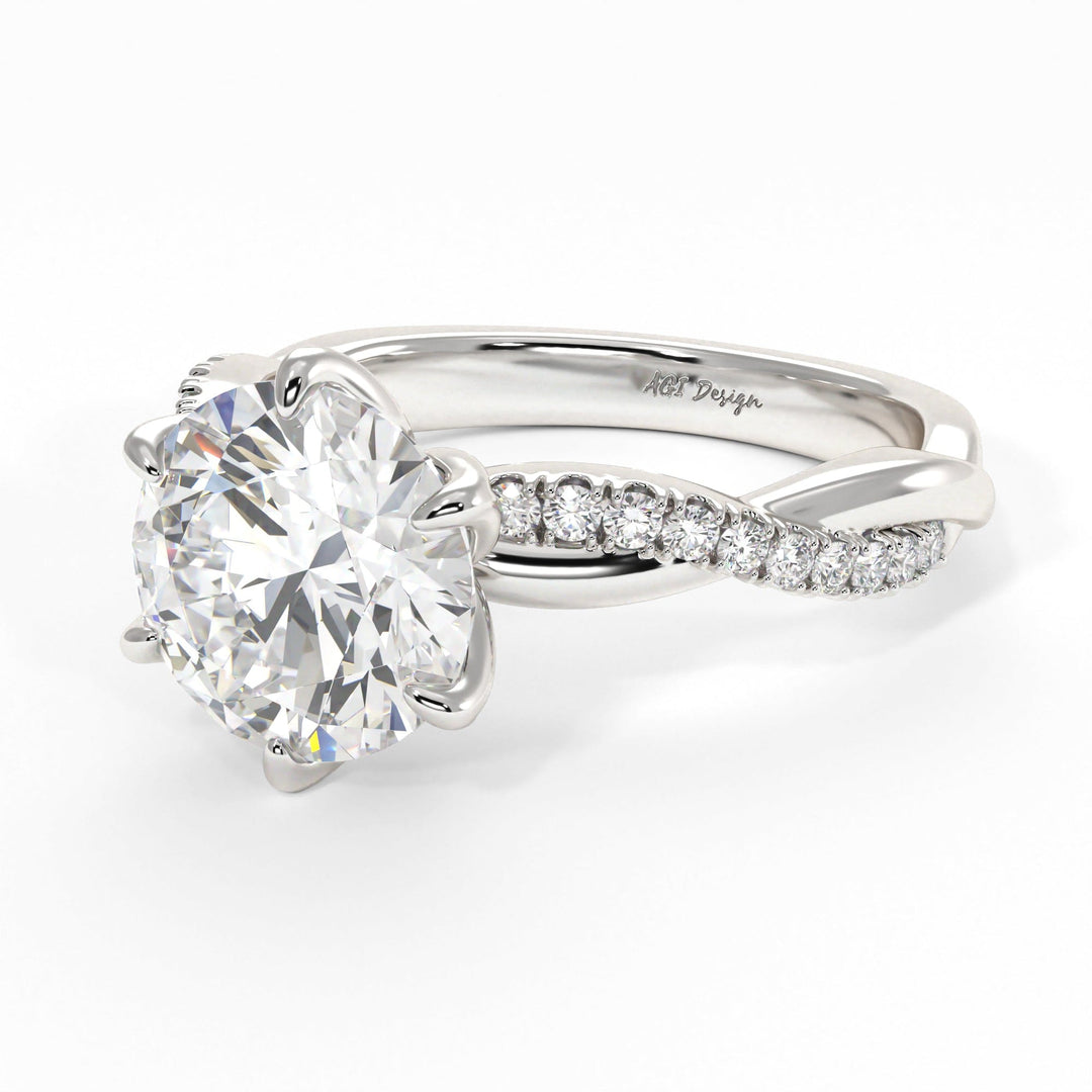AGI Design Claudia Round Lab Created Diamond Tulip Engagement Ring
