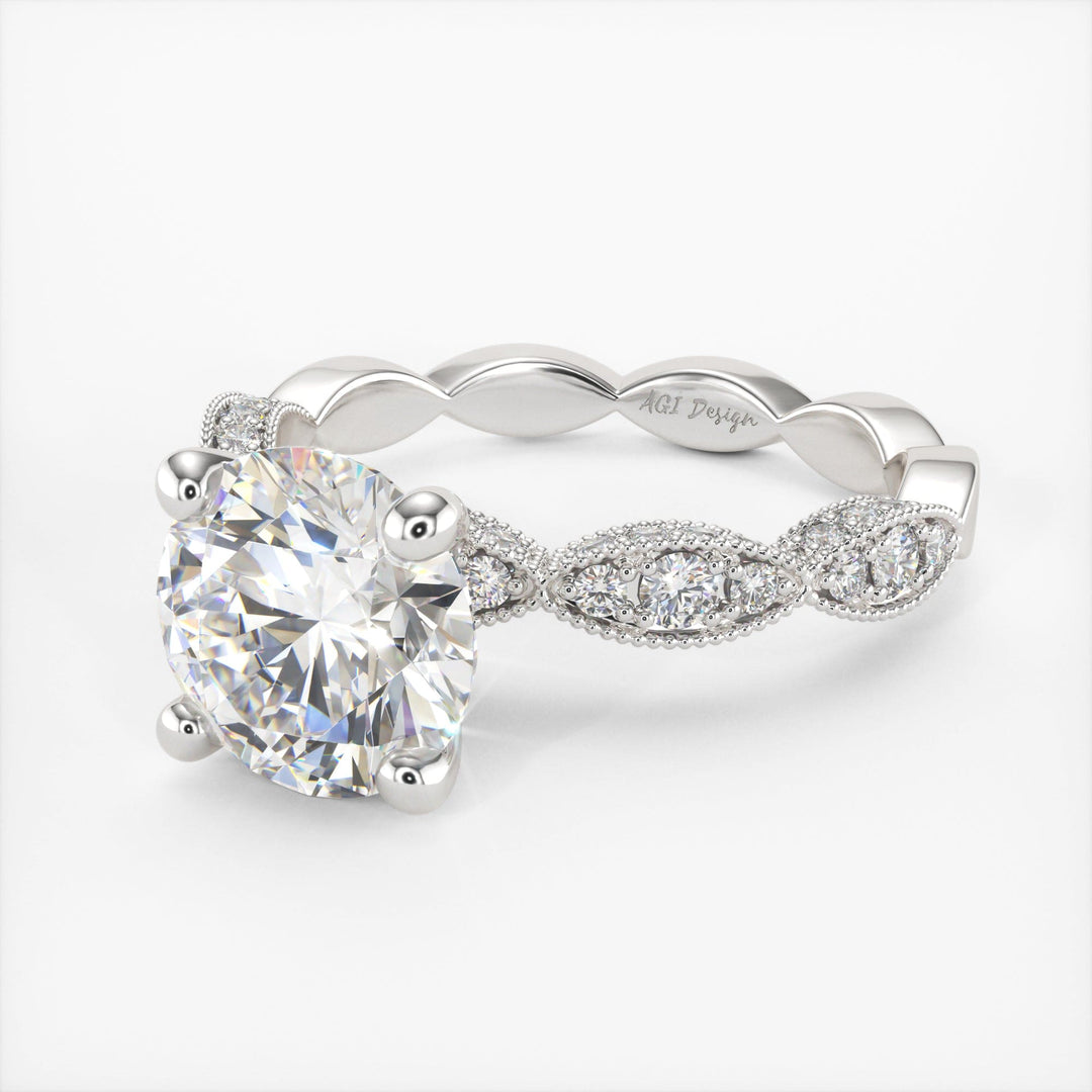 AGI Design Dana Round Lab Created Diamond Engagement Ring
