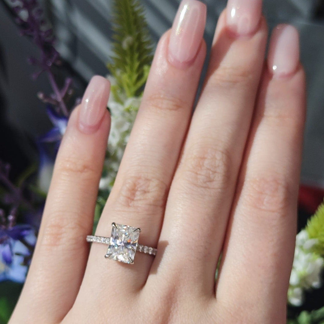 AGI Design Doris Radiant/Emerald Lab Created Diamond Engagement Ring