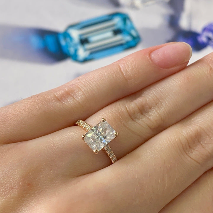 AGI Design Doris Radiant/Emerald Lab Created Diamond Engagement Ring