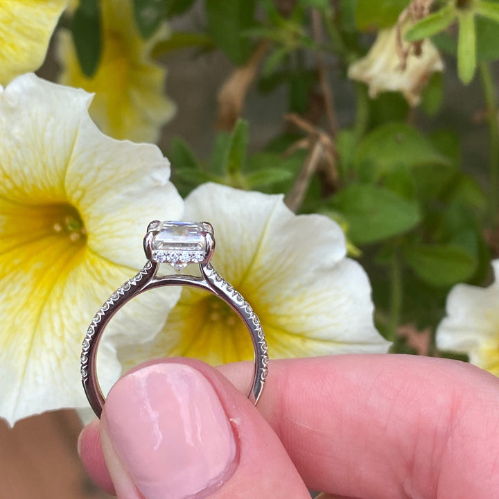 AGI Design Doris Radiant/Emerald Lab Created Diamond Engagement Ring