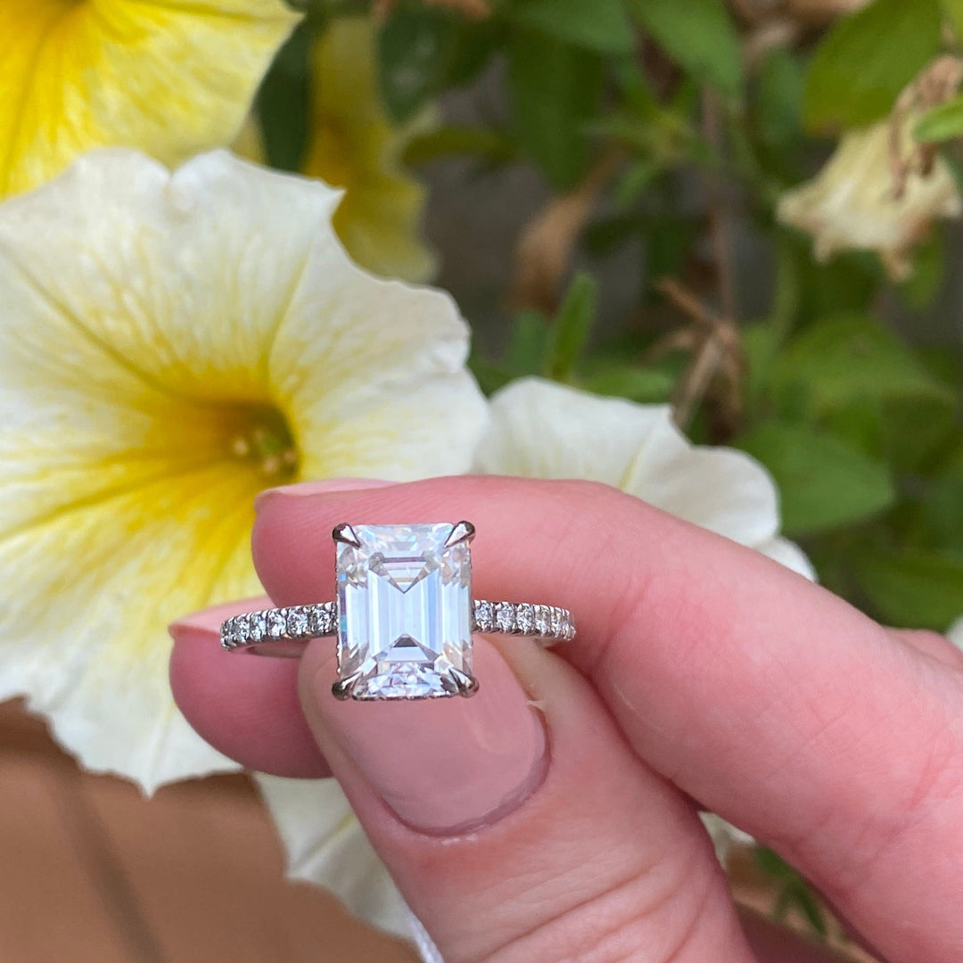 AGI Design Doris Radiant/Emerald Lab Created Diamond Engagement Ring