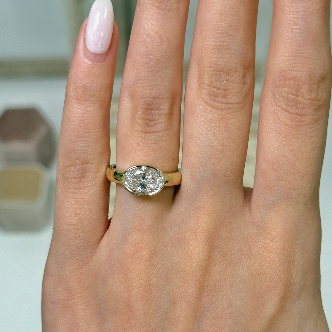 AGI Design Harmony Oval  Lab Created Diamond East West Bezel Engagement Ring