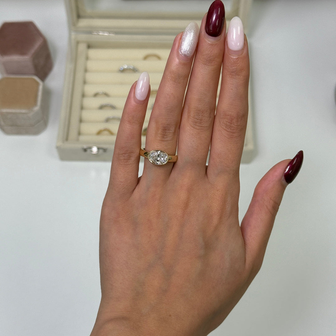 AGI Design Harmony Oval  Lab Created Diamond East West Bezel Engagement Ring