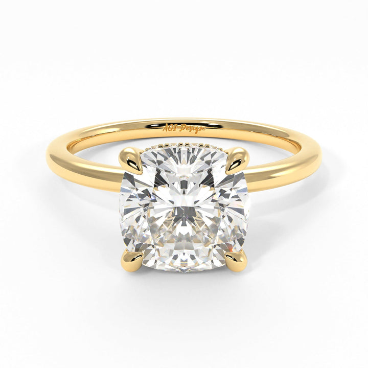 AGI Design Jade Cushion Cut Lab Created Diamond Engagement Ring