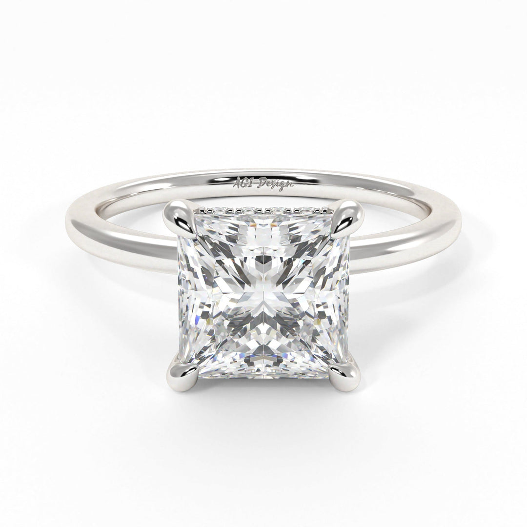 AGI Design Jade Princess Cut Lab Created Diamond Engagement Ring