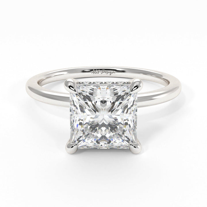 AGI Design Jade Princess Cut Lab Created Diamond Engagement Ring