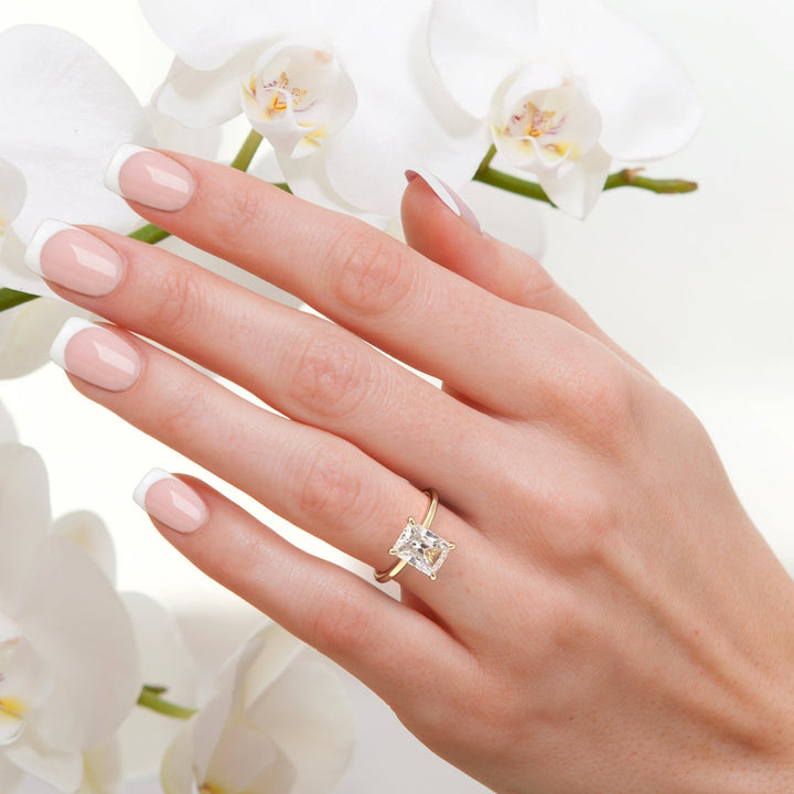 AGI Design Jade Radiant/Emerald Lab Created Diamond Engagement Ring