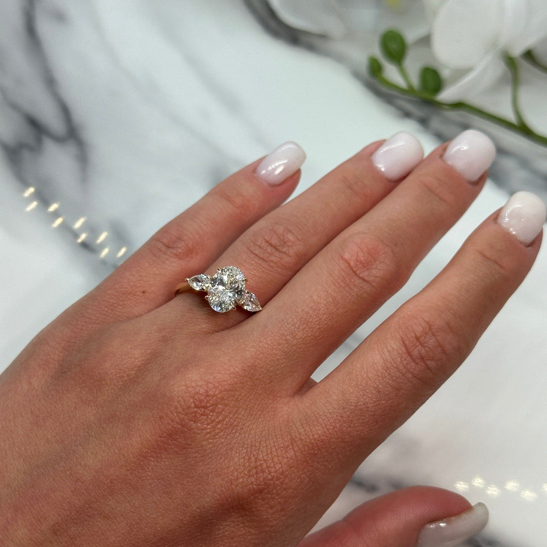 AGIDesignShop Laura Oval Lab Diamond and Pear Shape Lab Diamonds Engagement Ring