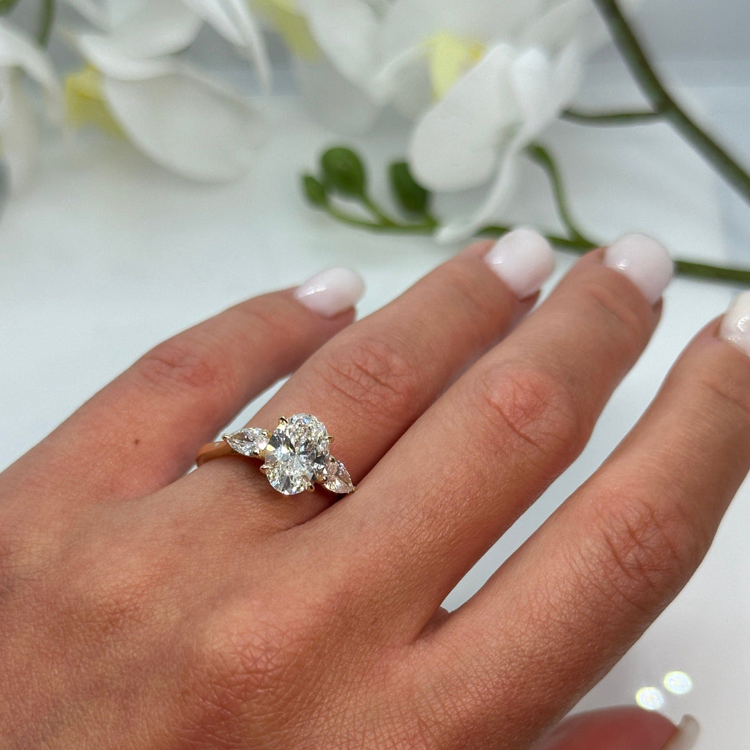 AGIDesignShop Laura Oval Lab Diamond and Pear Shape Lab Diamonds Engagement Ring