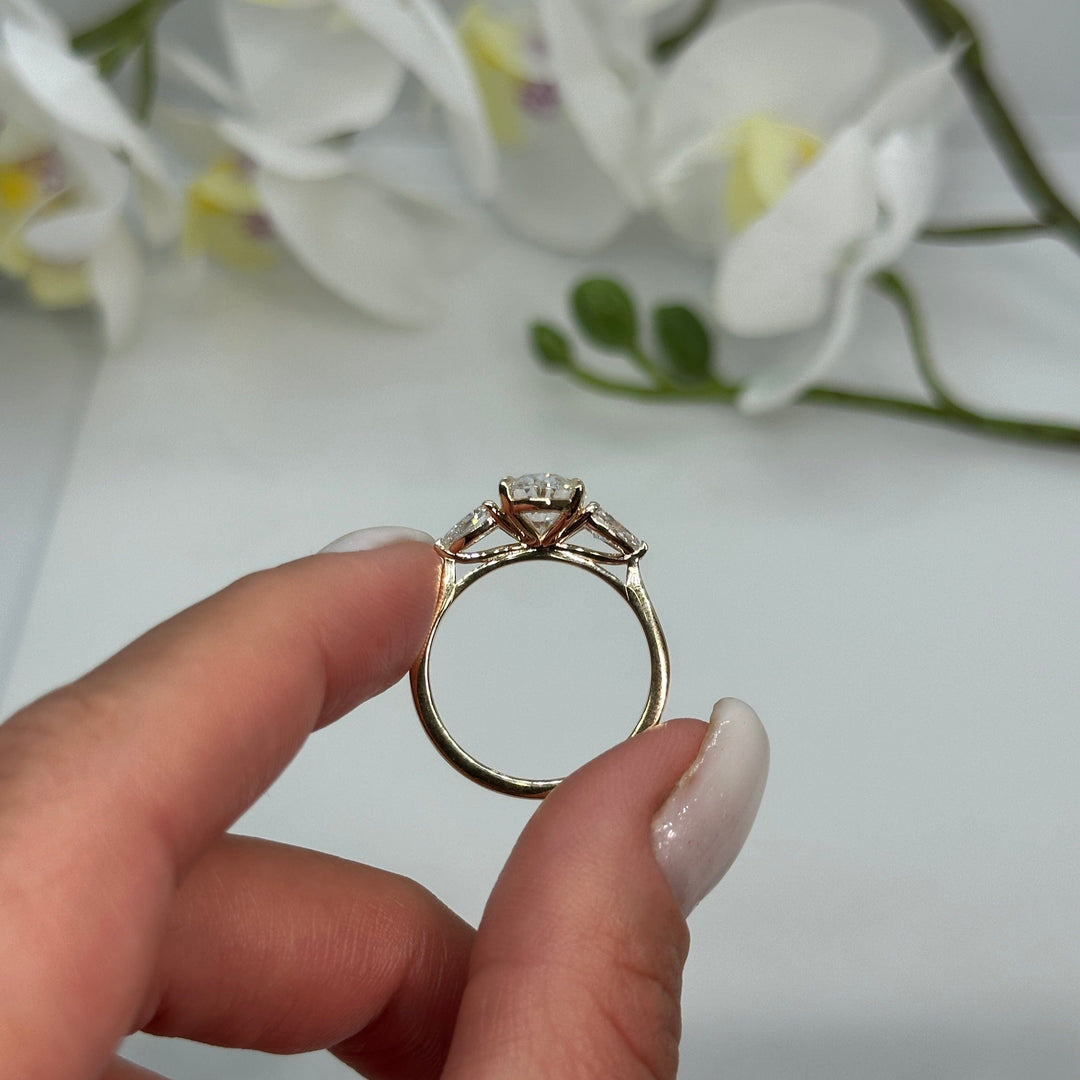 AGIDesignShop Laura Oval Moissanite and Pear Shape Lab Diamonds Engagement Ring