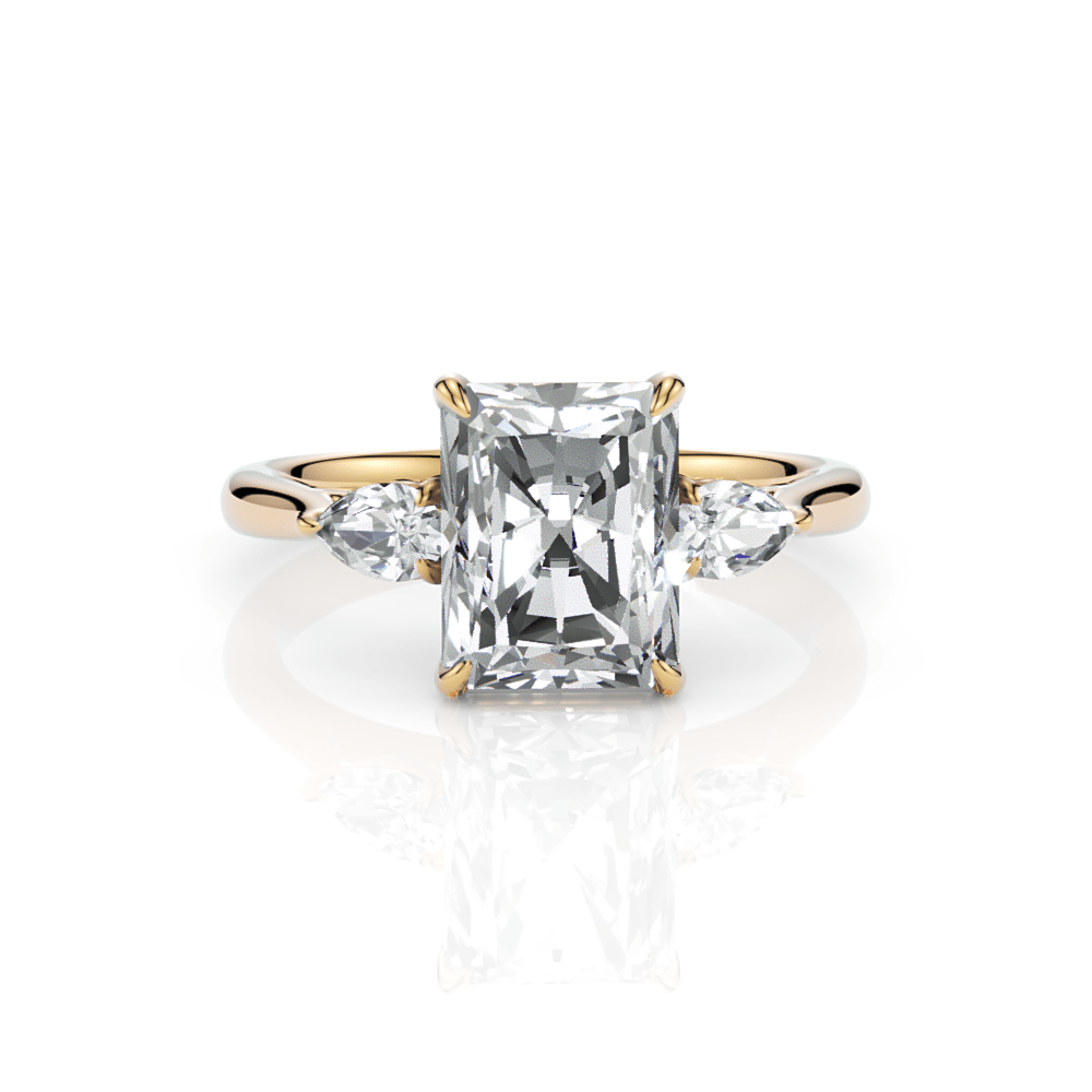 AGIDesignShop Laura Radiant/Emerald Moissanite and Pear Shape Lab Diamonds Engagement Ring