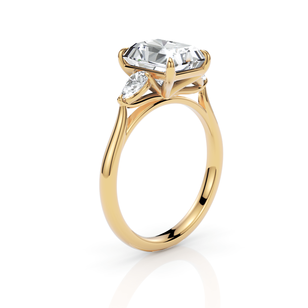 AGIDesignShop Laura Radiant/Emerald Moissanite and Pear Shape Lab Diamonds Engagement Ring