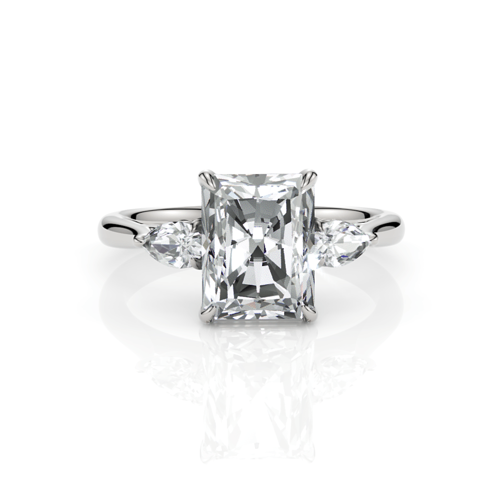 AGIDesignShop Laura Radiant/Emerald Moissanite and Pear Shape Lab Diamonds Engagement Ring