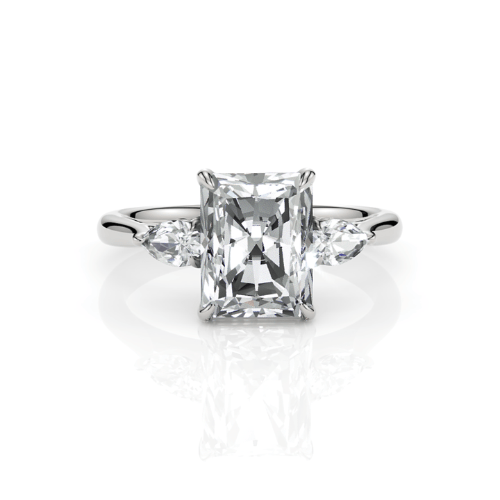 AGIDesignShop Laura Radiant/Emerald Moissanite and Pear Shape Lab Diamonds Engagement Ring