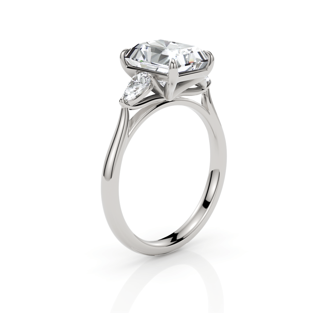 AGIDesignShop Laura Radiant/Emerald Moissanite and Pear Shape Lab Diamonds Engagement Ring