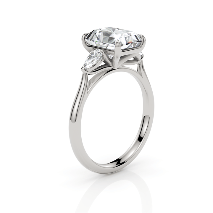 AGIDesignShop Laura Radiant/Emerald Moissanite and Pear Shape Lab Diamonds Engagement Ring