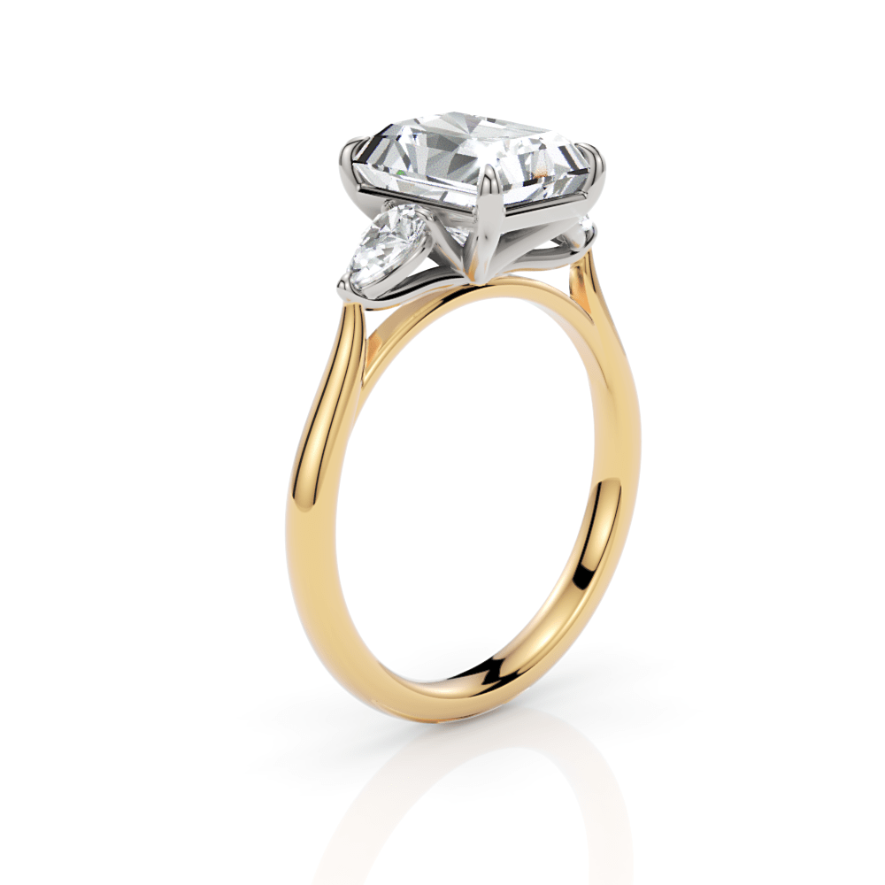 AGIDesignShop Laura Radiant/Emerald Moissanite and Pear Shape Lab Diamonds Engagement Ring