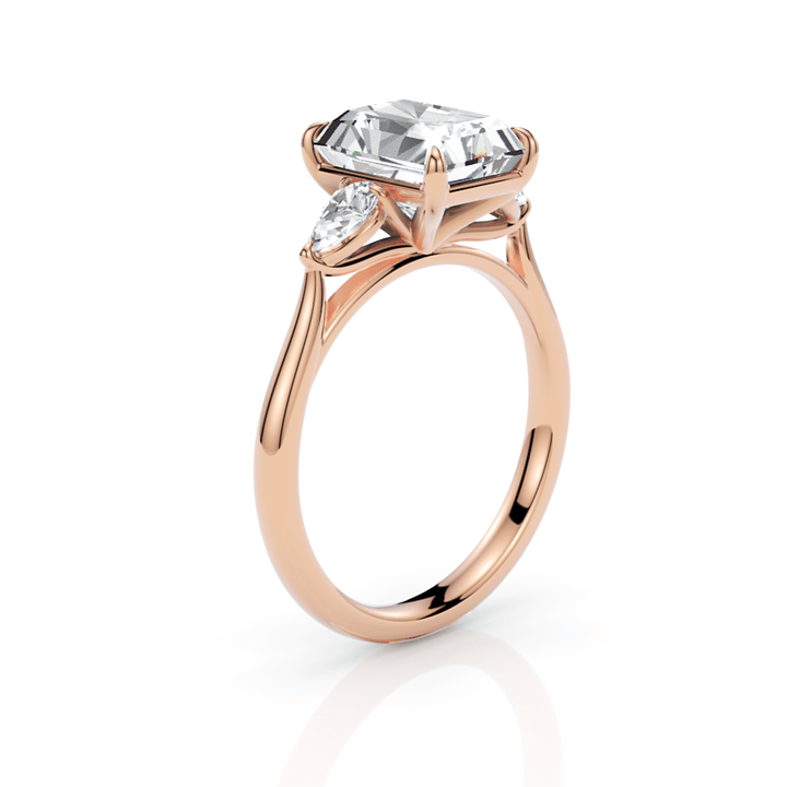 AGIDesignShop Laura Radiant/Emerald Moissanite and Pear Shape Lab Diamonds Engagement Ring