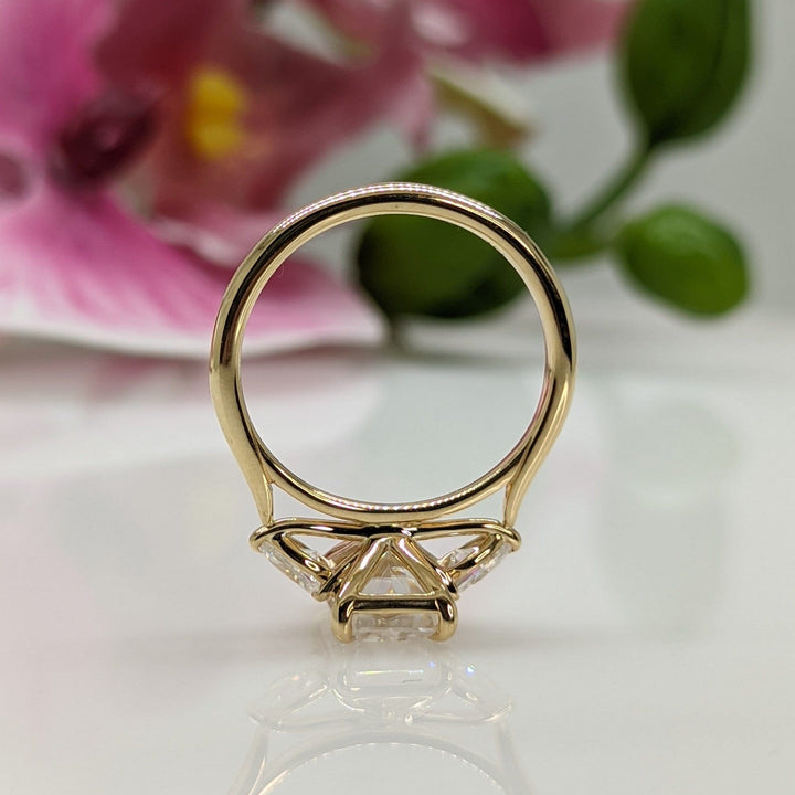 AGIDesignShop Laura Radiant/Emerald Moissanite and Pear Shape Lab Diamonds Engagement Ring