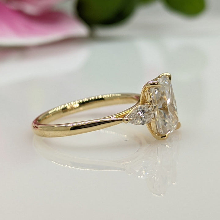 AGIDesignShop Laura Radiant/Emerald Moissanite and Pear Shape Lab Diamonds Engagement Ring