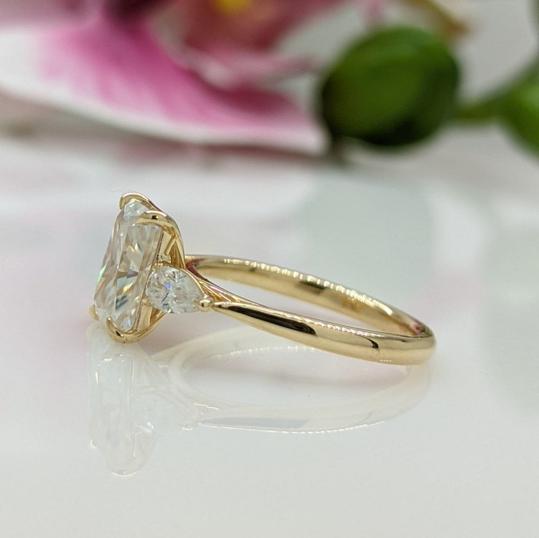 AGIDesignShop Laura Radiant/Emerald Moissanite and Pear Shape Lab Diamonds Engagement Ring