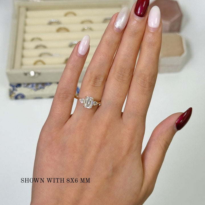 AGIDesignShop Laura Radiant/Emerald Moissanite and Pear Shape Lab Diamonds Engagement Ring