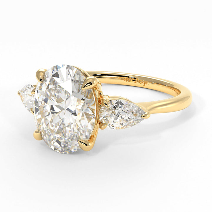 AGI Design Leah Oval Forever One Moissanite with Pear Shape Lab Diamonds Engagement Ring