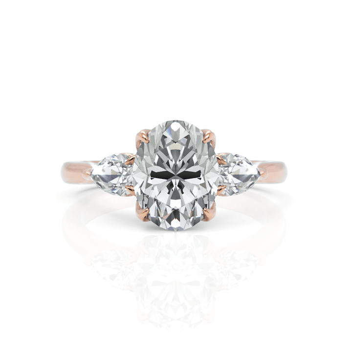 AGI Design Lindsey  Oval  Moissanite with Pear Shape Lab Diamonds Tulip Engagement Ring