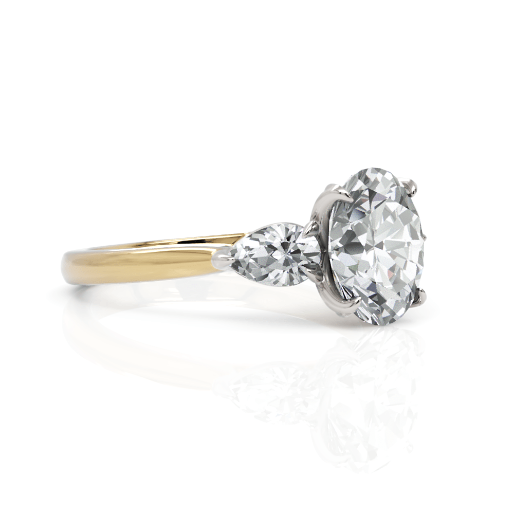 AGI Design Lindsey  Oval  Moissanite with Pear Shape Lab Diamonds Tulip Engagement Ring