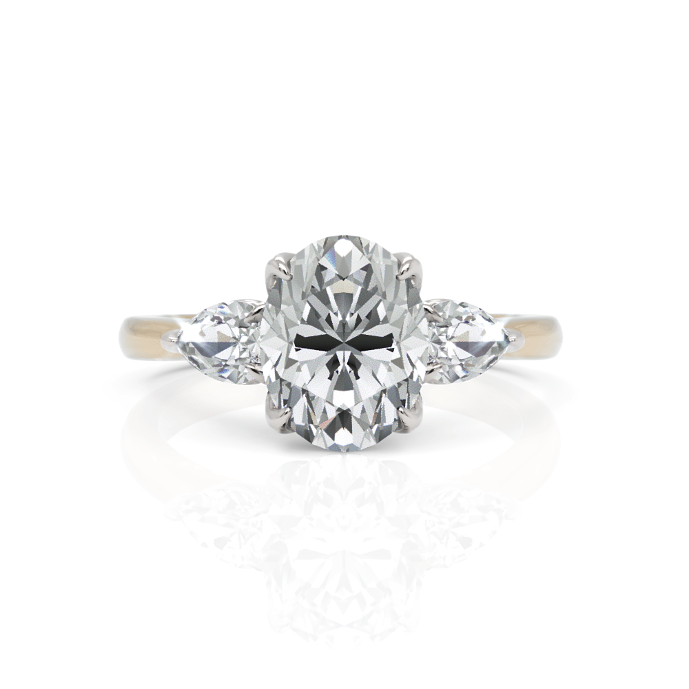 AGI Design Lindsey  Oval  Moissanite with Pear Shape Lab Diamonds Tulip Engagement Ring