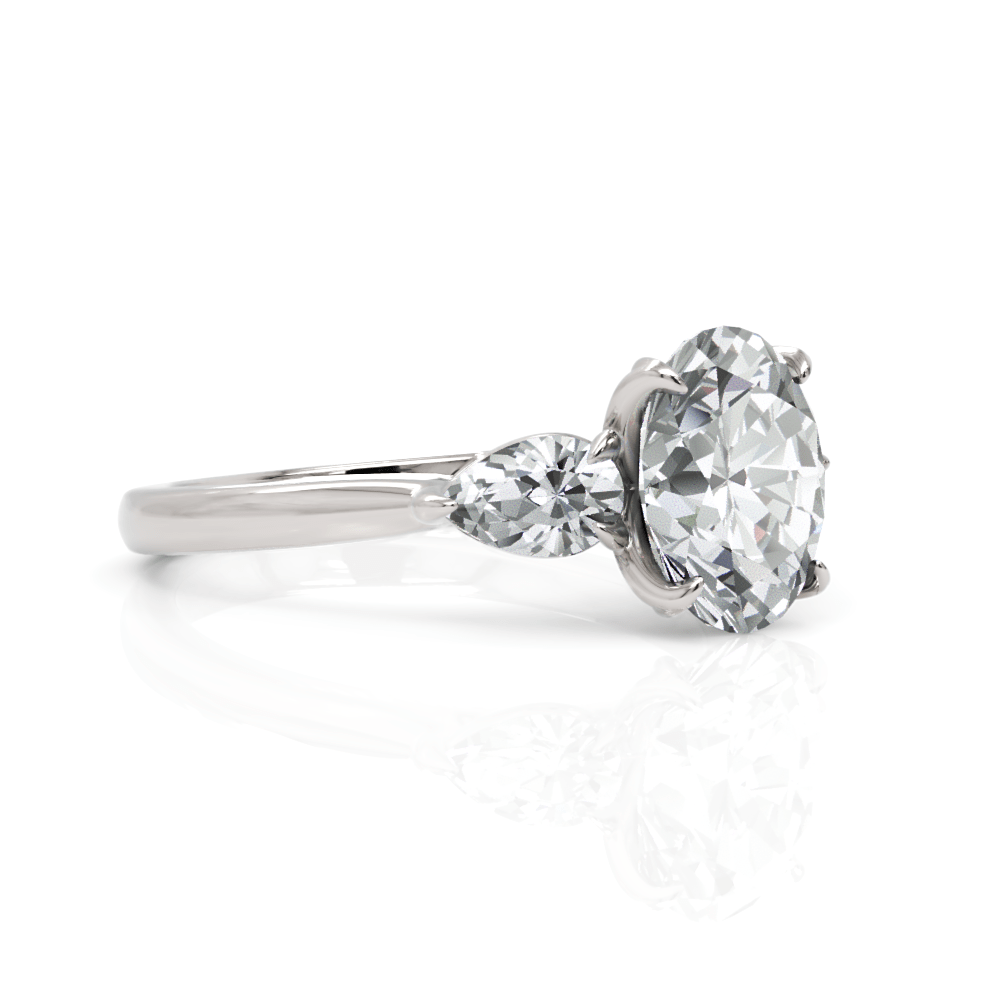 AGI Design Lindsey  Oval  Moissanite with Pear Shape Lab Diamonds Tulip Engagement Ring