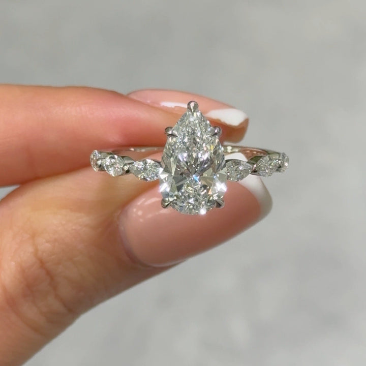 AGI Design Lira Pear lab-created diamond engagement ring