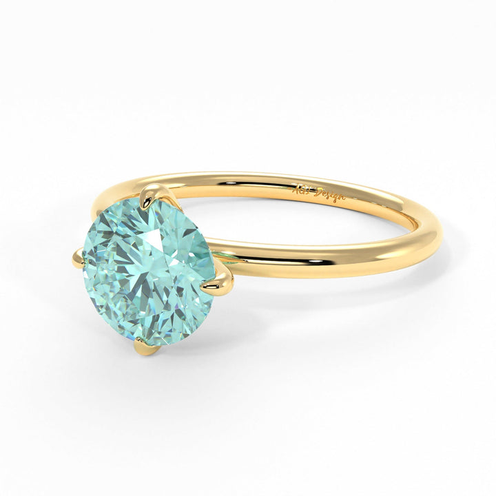 AGI Design Lisa Round Aqua-Teal Moissanite Engagement Ring