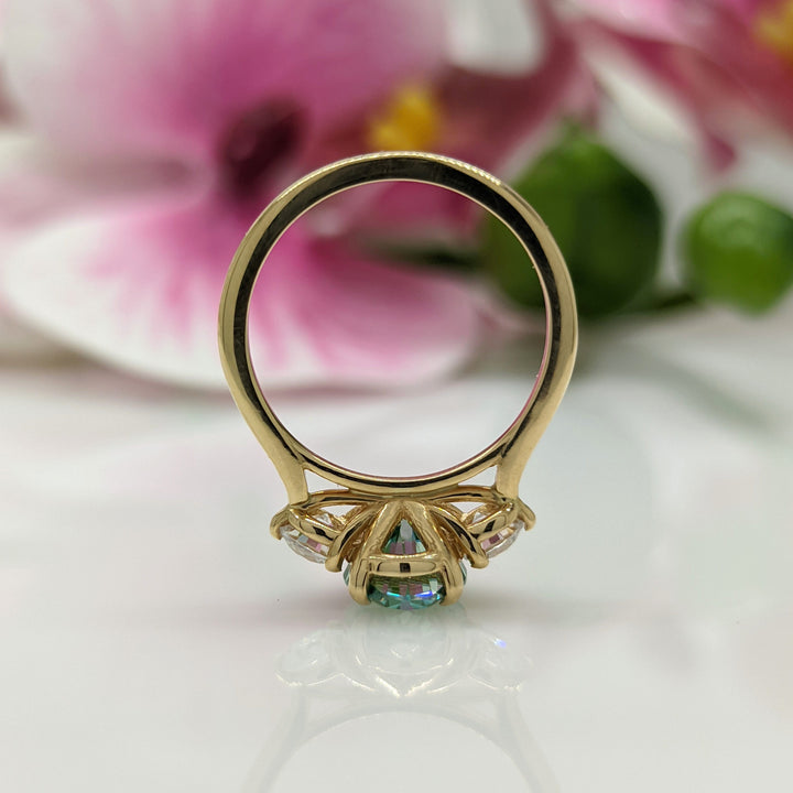 AGI Design Lucy Oval Aqua Teal  Moissanite with Round Lab Diamonds Engagement Ring