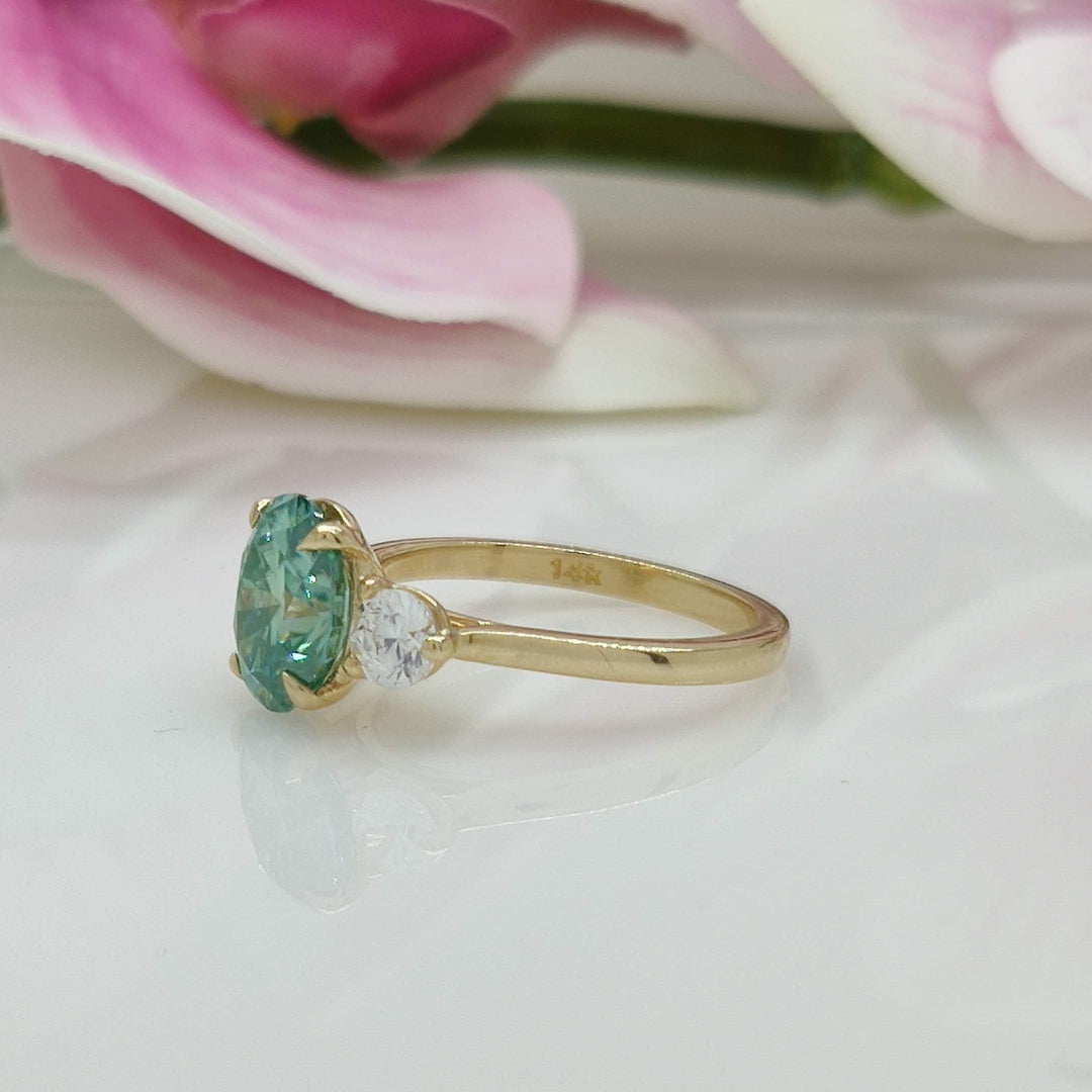 AGI Design Lucy Oval Aqua Teal  Moissanite with Round Lab Diamonds Engagement Ring