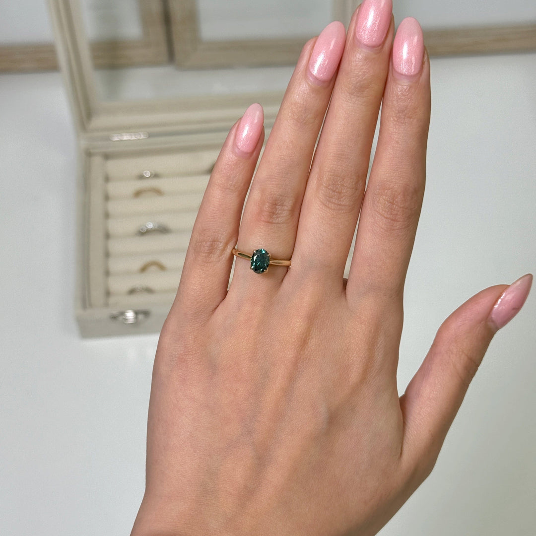 AGI Design Nora Oval Green  Moissanite Tulip Engagement Ring