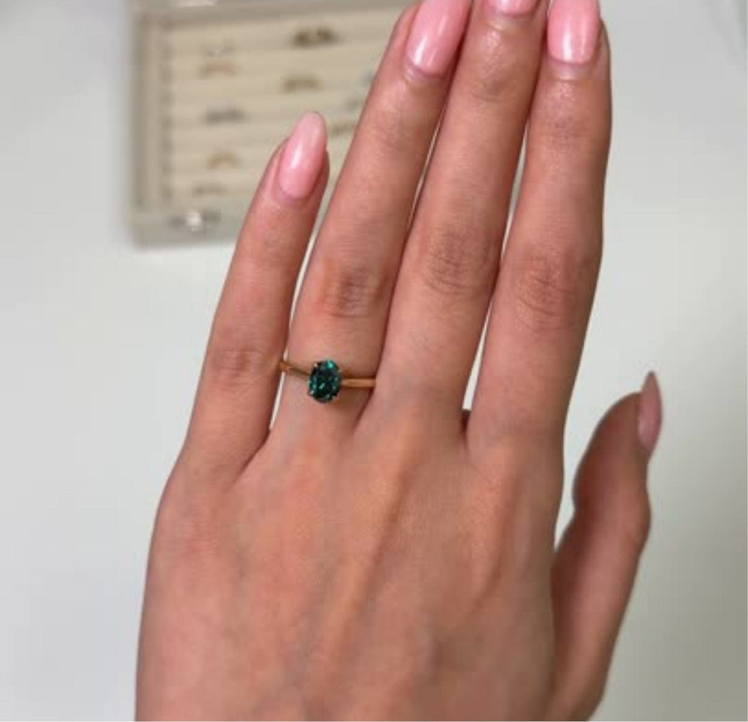 AGI Design Nora Oval Green  Moissanite Tulip Engagement Ring