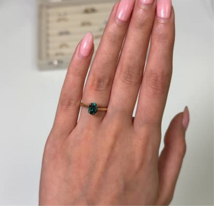 AGI Design Nora Oval Green  Moissanite Tulip Engagement Ring