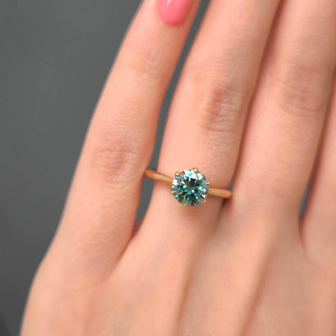 AGI Design Nora Round Aqua-Teal Moissanite Tulip Engagement Ring