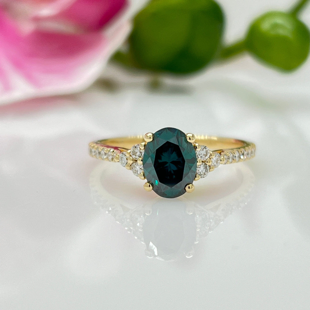 AGI Design Olivia Oval Green moissanite Engagement Ring