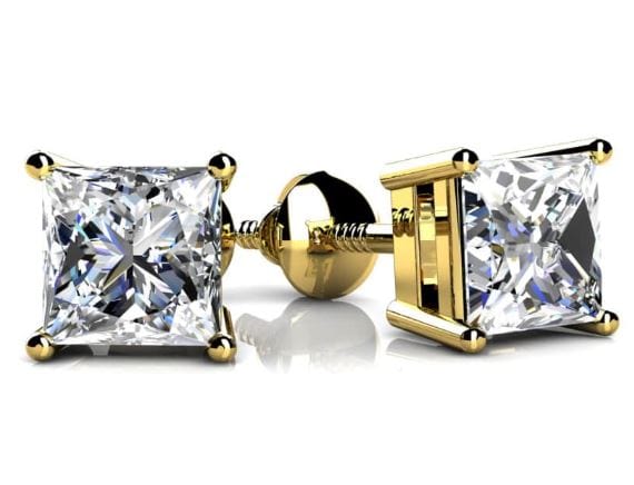 AGI Design Princess cut lab created diamonds stud earrings