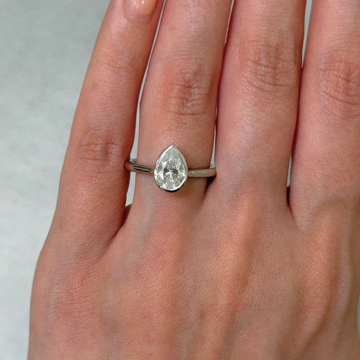 AGI Design Rachel Pear Lab Created Diamond Bezel Engagement Ring