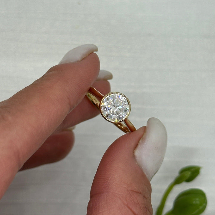 AGIDesignShop Rachel Round Moissanite Bezel Engagement Ring