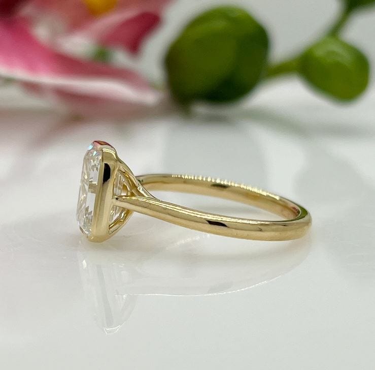 AGI Design Ray Radiant/Emerald Lab Created Diamond Bezel Engagement Ring